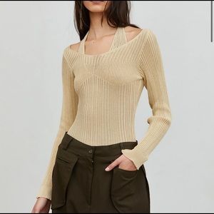 Source Unknown DUO LAYERED TIE BACK KNIT TOP, BUTTER - never worn